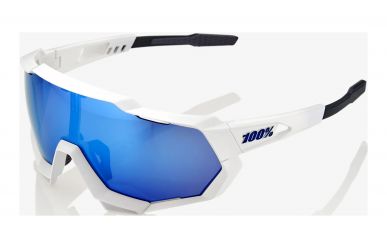 100% Speedtrap Brille, Matte White, HIPER Blue Multilayer Mirror Lense