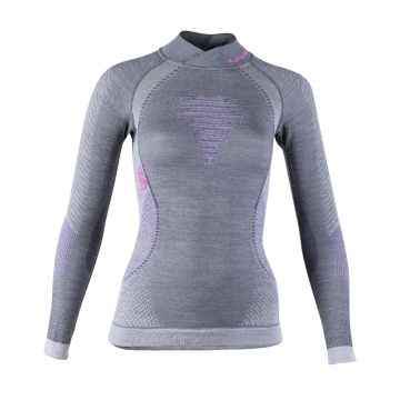UYN Fusyon Lady Merino Tenwool Unterhemd Langarm TurtleNeck Anthracite Purple Pink